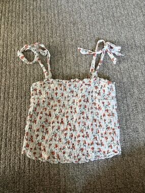 Abercrombie & Fitch White Floral Smocked Top Crop with Orange Blossoms